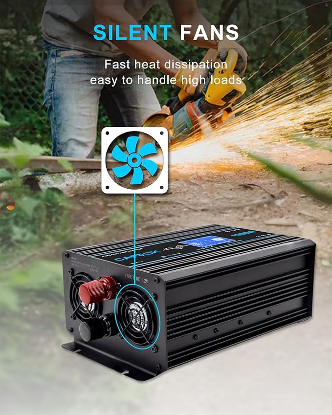 1000W Pure Sine Wave Inverter DC 12V AC 120V Double LCD Screen Remote Control Power Inverter 30W USB-C 4AC Outlets for RV, Home, Solar System CAPTOK