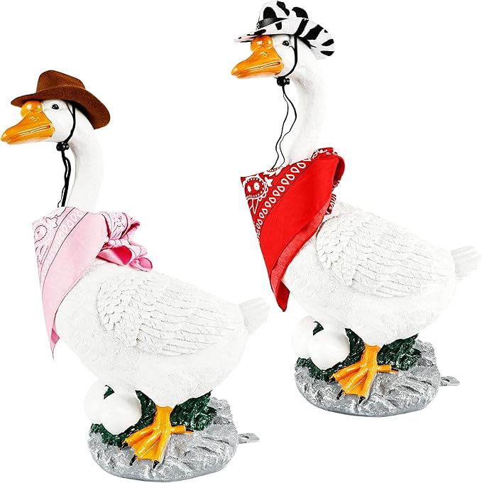 4 Pcs Western Cowboy Porch Goose Outfits Funny Porch Goose Cowboy Hat and Bandana for Outdoor Garden Patio Yard Lawn Goosey Statue Decor