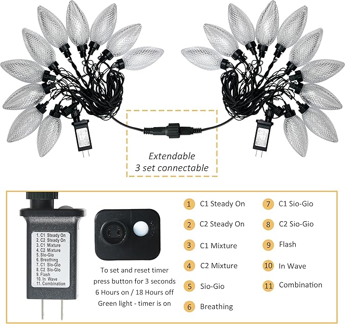 AWQ 10 LED 24.6FT Christmas Pathway Lights, Multi & Warm Color Pinecone Marker Lights with 10 Steel Stake & 11 Modes, Connectable Ground Light for Lawn, Patio, Walkway, Sidewalk (10)