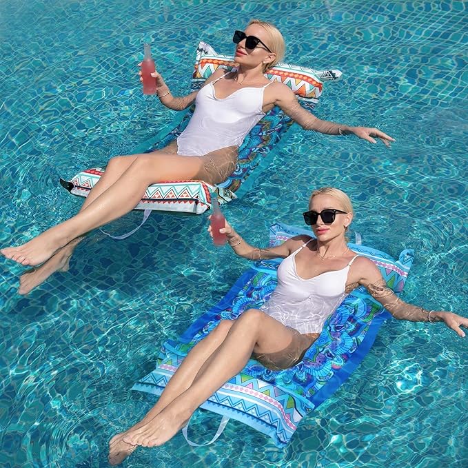 WERNNSAI Inflatable Pool Floats for Adults - 2 Pack Water Hammock Fabric Mesh Pool Rafts Portable Multi-Purpose Floating Swimming Hammock Water Lounge Chair Drifter for Summer Beach Party