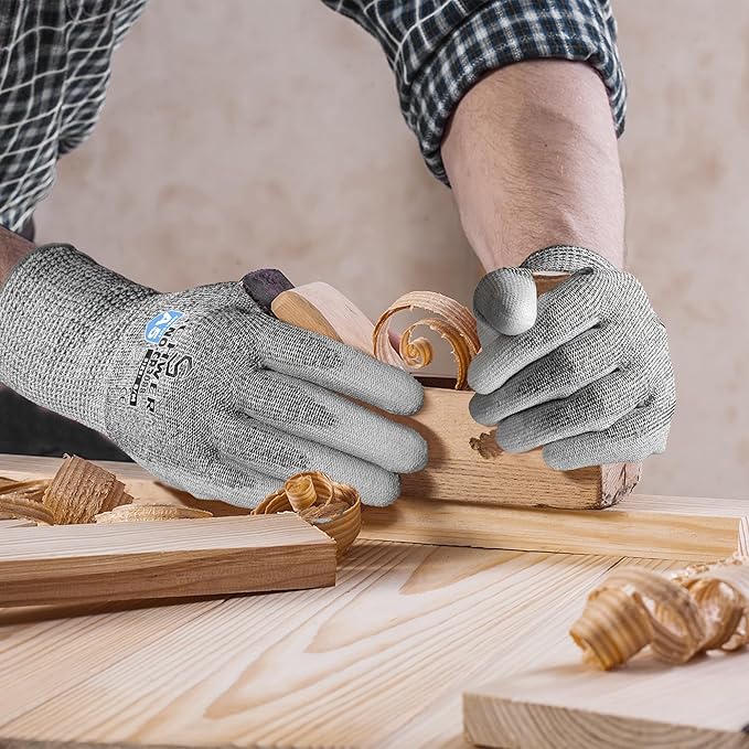 Schwer 12 Pairs ANSI A5 Cut Resistant Work Gloves, Cut Proof Gloves with PU Coating, Used for Metal Fabrication, WoodWorking, Construction, Non Slip, Durable, XS, CR3088