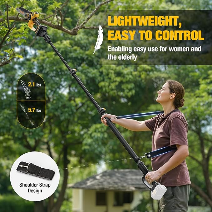 2-IN-1 Cordless 8-Inch Pole Saw & Chainsaw for DeWALT 20V MAX Battery - 1200W Brushless Motor, Total Reach of Max 15.9 FT, Lightweight, 8"&6"Electric Pole Saws for Tree Trimming Pruning (Tool Only)