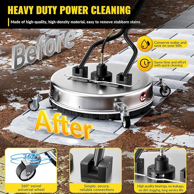 Doniks 22 Inch Pressure Washer Surface Cleaner with 4 Wheels,Dual Handle,Stainless Steel Housing,4500 PSI Power Washer Accessory for Concrete, Patio, Sidewalk, Deck, Driveways and Daily Washing