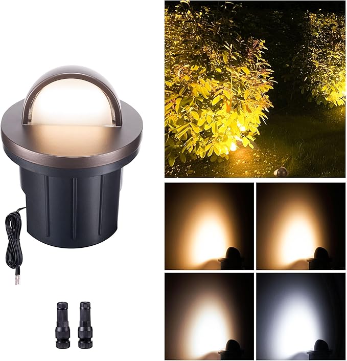 Landscape Well Lights, 5 CCT Selectable (Warm to Cool White) LED Low Voltage Ground Lights Outdoor, 12V IP67 Waterproof, Anti-Glare Wired Aluminum ORB for Outside Path Tree Walkway 6W 420LM