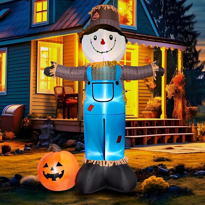 8 FT Fall Inflatables Scarecrow Decorations, Scarecrow with Pumpkin Inflatable Yard Decor Built-in LEDs,Scarecrow Blow Up Yard Decorations for Halloween Thanksgiving Fall Autumn Harvest Lawn Garden