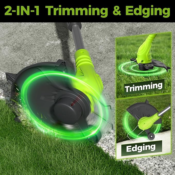 Aokia String Trimmer: Cordless Weed Wacker with 40V 2.0Ah Battery - Lightweight Electric Lawn Edger - 2 in 1 Trimmer & Edger Lawn Tool Grass Cutter with 2 Plastic Blades for Garden, Yard