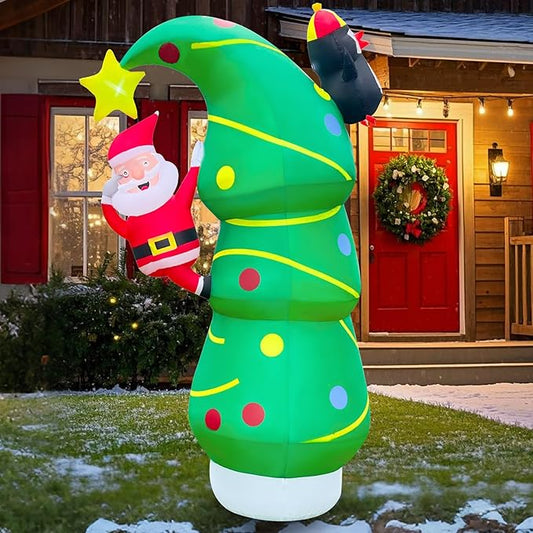 2025 Inflatables Christamas Tree 7FT Christmas Tree Inflatable Outdoor Decor Combined with Santa Penguin Xmas Tree Blow Up Yard Decor with Built-in 5 LEDs for Holiday Party Yard Garden Lawn