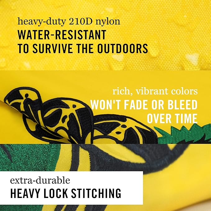 Dont Tread On Me Flag 3 x 5' ft | Gadsden Tea Party Flag | Nylon Embroidered Snake | Quadruple Stitched Fly End | 100% Guarantee | Brass Grommets for Easy Display | Premium Quality
