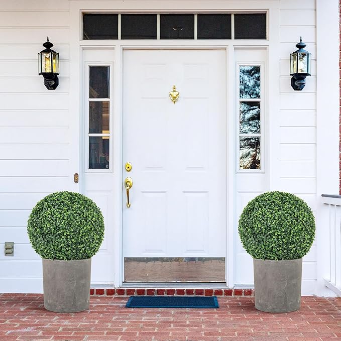 Goplus 2 PCS 16 Inch Artificial Plant Topiary Ball, Round Faux Boxwood Balls Outdoor, Fake Plant Sphere for Front Door, Porch, Backyard, Balcony, Patio, Garden, Wedding and Home Décor