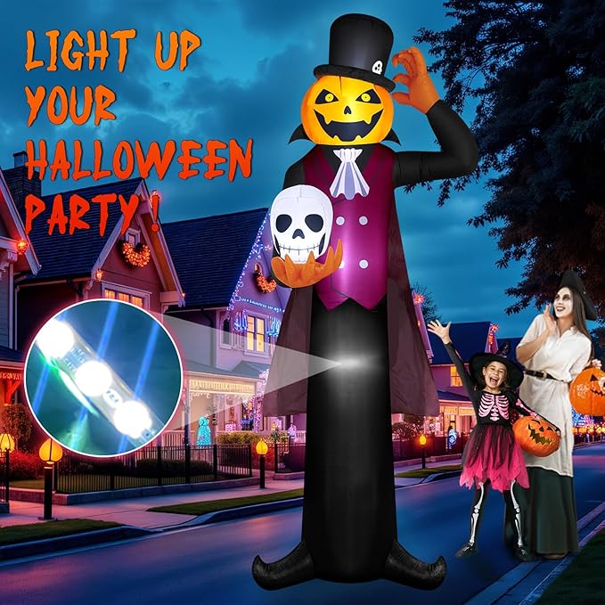 12FT Giant Halloween Inflatables Pumpkin Ghost Vampire, Halloween Decorations Outdoor Spooky Blow Ups Yard Decoration Large Huge Creepy Blowups Built-in Full-Body LEDs for Holiday Party Lawn