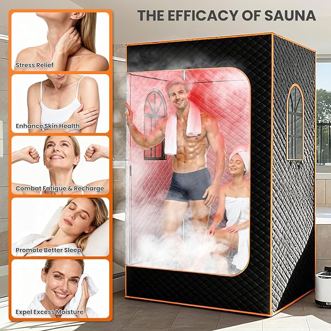 DoCred Upgraded 2 Person Portable Infrared Sauna Box, Extra Large Portable Steam Sauna for Home,Personal Sauna Tent Full Body with 2 Steamers, 2 Folding Chair,Remote Control