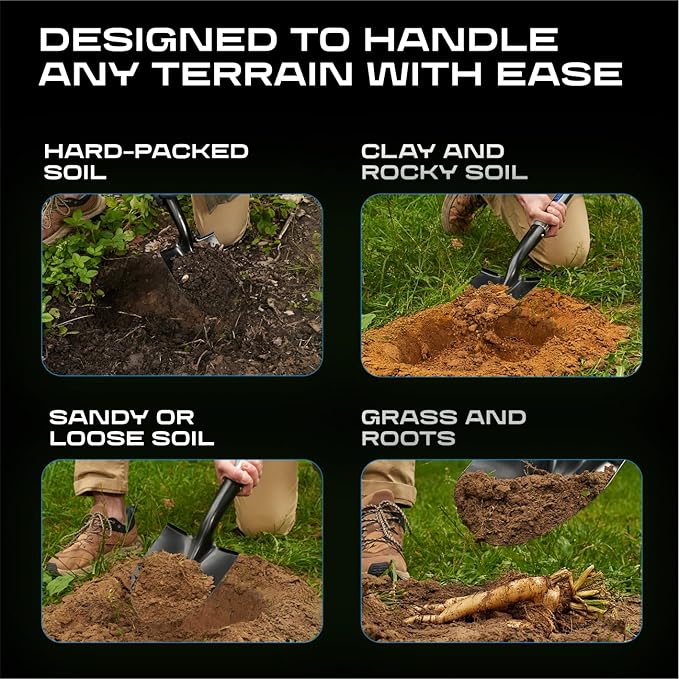 CKG Small Shovel Carbon 28 Inches Lightweight Camping Portable Shovel Ideal for Digging, Small Garden Shovel with D Handle Round Point Blade Camp Shovel