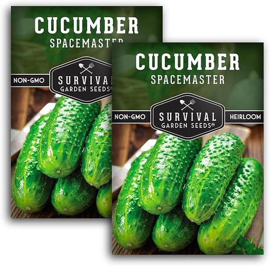 2 Packs Spacemaster Cucumber Seed for Planting - Seed Packet with Instructions to Grow Container Friendly Cucumbers in Your Home Vegetable Garden - Non-GMO Heirloom Variety - Survival Garden Seeds