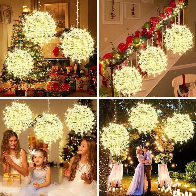 Christmas String Lights Outdoors,4 Pack 15.74" Sphere Lights,Ball Tree Garden Globe Lights for Home, Party, Christmas, Porch Patio,Wedding, Garden,Tree Decoration with Plug