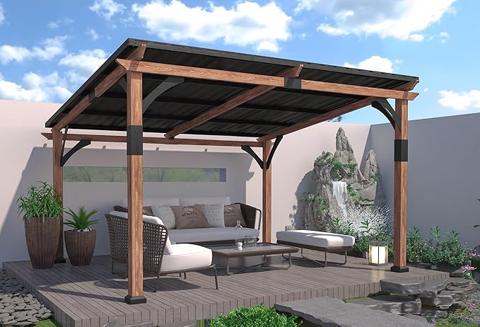 Macrout 10'x12' Outdoor Gazebo, Heavy Duty Pergola with Sloped Metal Roof and Aluminum Frame, Permanent Gazebos for Patio, Decks, Backyard, Garden, 4718 (10'x12')