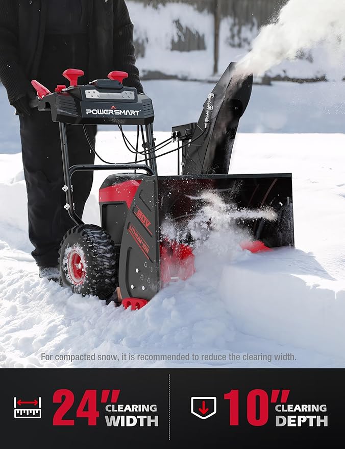 PowerSmart 80V 24" Cordless Snow Blower, 2-Stage Self-Propelled with (2) 6.0Ah Batteries & (1) Charger (HB2805B)