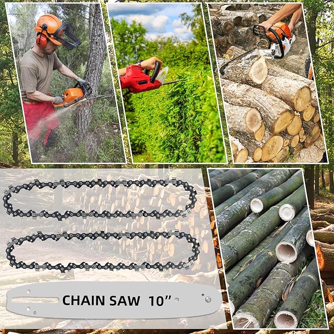 10 Inch Chainsaw Guide Bar and Chain Combo, 10" Replacement Chain for WORX WG309,10'' Chains for Sun Joe SWJ803E SWJ807E - 3/8'' .050'' 40 Drive Links (2Chain+1bar)