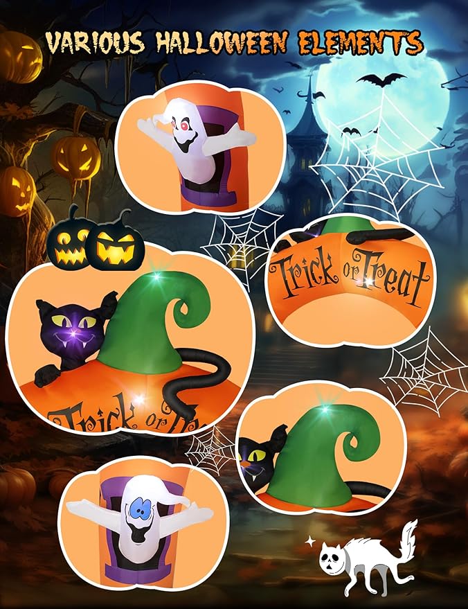 10FT Large Halloween Inflatable Archway Decoration, Halloween Blow Up Lighted Archway with Ghost & Black Cat & Cornucopia, Trick & Treat Yard Garden Patio Lawn Outside Decor