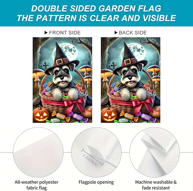Halloween Cute Garden Flag 12x18 Inch Candy Witch Dog Basket Flag Outdoor Yard Decoration House Banner Porch Lawn Patio Home Decor