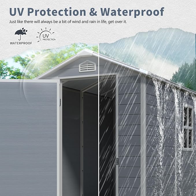 6X4 FT Outdoor Storage Shed W/Window & Air Vent,Resin Shed W/Lockable Door & Sloped Roof,Garden Tool House for Backyard Patio Lawn,Gray