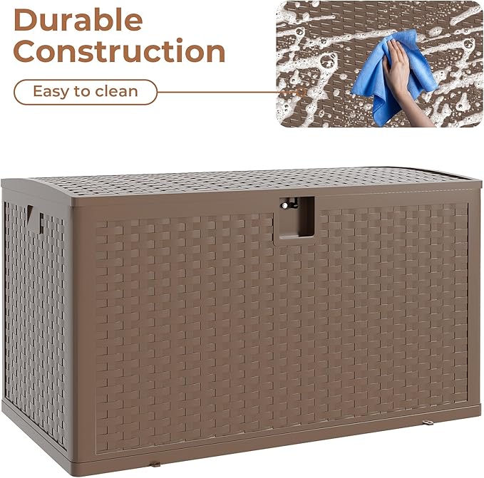 120 Gallon Outdoor Storage Box, Lockable Resin Deck Box Indoor and Outdoor Use, Waterproof Patio Deck Storage Box For Package Delivery, Furniture Cushions, Garden Tools, Pool Accessories