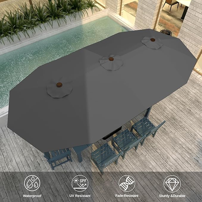 13FT Double Sided Patio Umbrella with LED Lighted