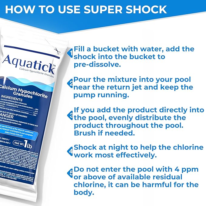 Pro-Grade Chlorine Pool Shock, 68% Cal-Hypo Granular Sanitizer, Prevents Bacteria & Algae, Restores Crystal Clear Water - Shock Treatment, Swimming Pool Chemical - 2 X 1lb