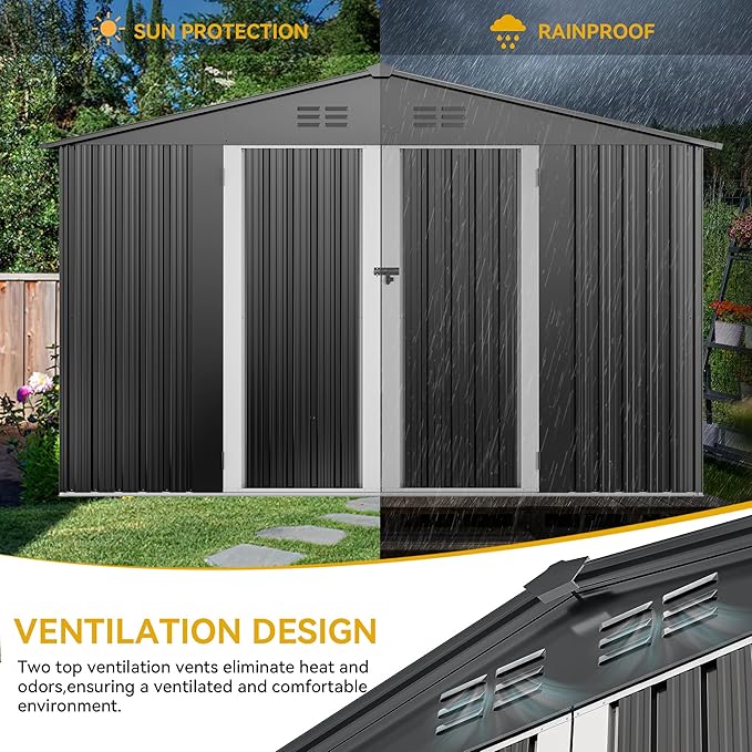 DWVO 10x8 FT Outdoor Storage Shed - Spacious Garden Tool Shed with Lockable Door - Durable Metal Yard Shed for Garden, Patio, and Backyard (Dark Gray)
