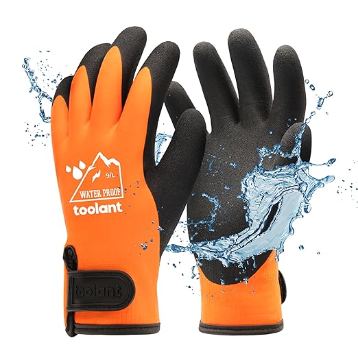 100% Waterproof Gloves for Men and Women, Winter Work Gloves for Cold Weather, Touchsreen, Thermal Insulated Freezer Gloves, With Grip, Orange, Large