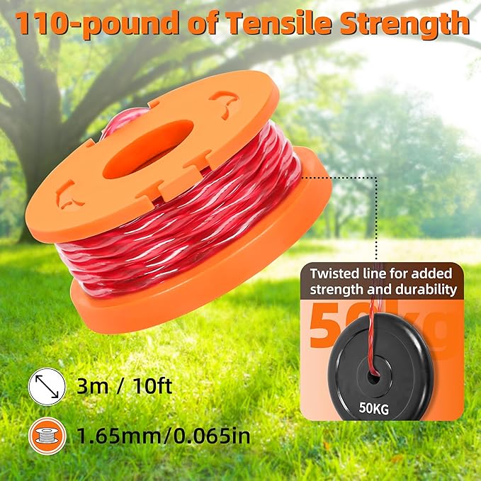 Trimmer Spool Line for Worx 14 Pack WA0010 Edger Spools Replacement for Worx Weed Eater String Suitable for Worx String Trimmers(12 Grass Trimmer Line, 2 Trimmer Cap)
