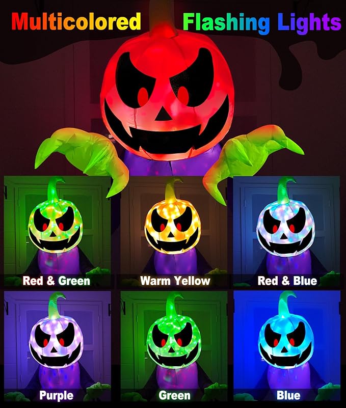 TURNMEON 4 Ft Inflatable Halloween Window Decoration, Blow Up Pumpkin Ghost Broke Out from Window Built-in Multicolored Changing Lights, Halloween Decor for Outdoor Home Party Yard Garden Lawn