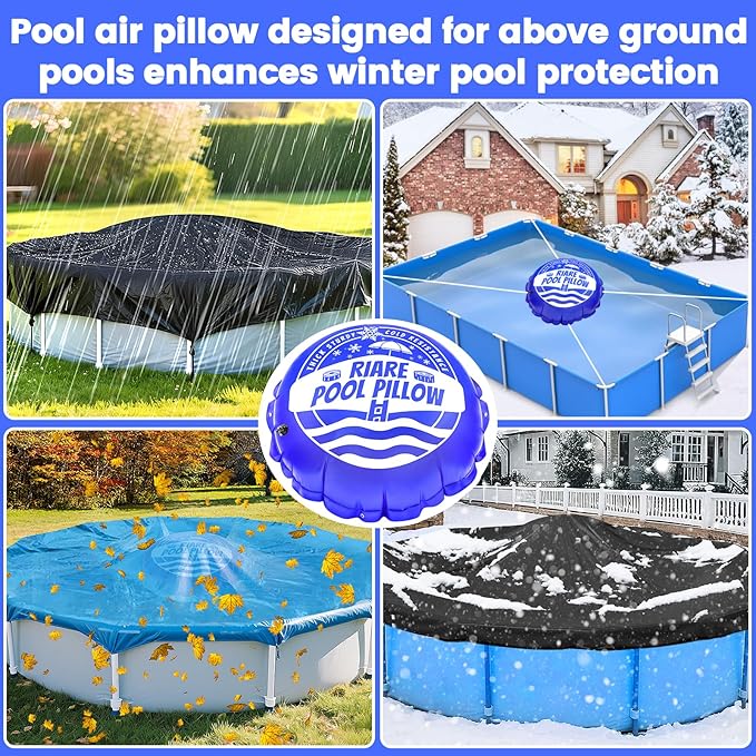 Riare 1pcs 4 X 4 Ft Pool Air Pillows for Above Ground Pools- Winter Pool Pillow Swimming Pools Closing Winterizing Kit with Ropes, Cold-Resistant 0.4mm Thicken PVC Ice Equalizer Pillow for Support