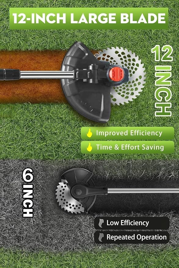 Cordless Weed Wacker, 12-Inch Electric Weed Wacker, Brushless Grass Trimmer with Wheels, 2×4.0Ah Batteries, Lightweight Electric Weed Eater with Telescoping Shaft for Lawn, Yard, Garden, Black