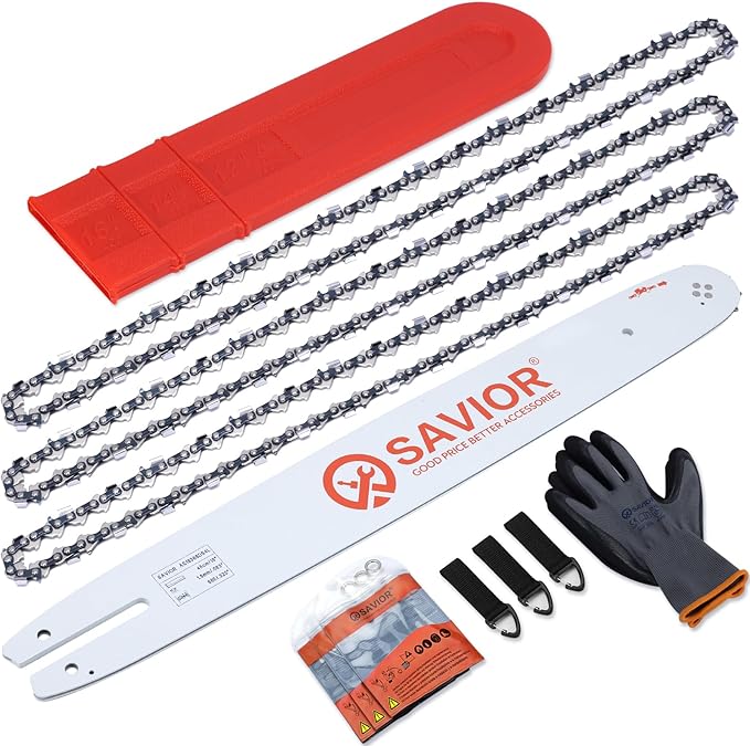 Savior 18 Inch Chainsaw Guide Bar and Chain Combo, .325" Pitch, .063" Gauge, 68 Drive Links for 025, 025C, MS250, MS251, MS251C-BE Chainsaws, Replacement 183PXLBA074 578780 (3*Chains+1*Bar)