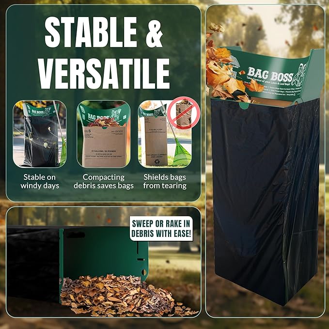 Lawn & Leaf Bag Holder Stand | Fits 33-55 Gallon Paper or Plastic Yard Waste Bags | Durable, Foldable Trash Bag Holder Stand
