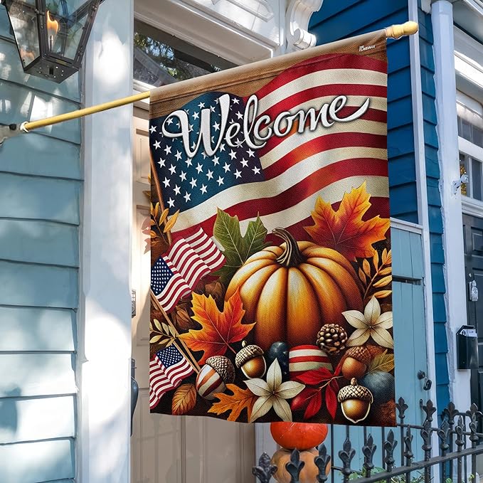 FLAGWIX American Pumpkin Flag - House American Flags for Outside 29.5" x 39.5" - Fall Gifts for Women Men, Fall Decorations for Home, Thanksgiving Decorations for Garden Home Decor