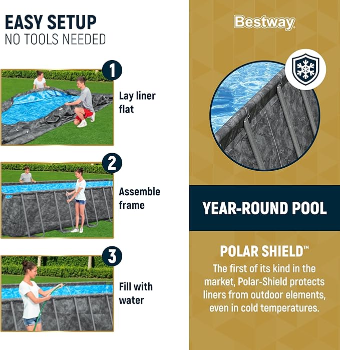 Bestway APX 365 24' x 12' x 52" Rectangular Above Ground Swimming Pool Outdoor Framed Pool, with Sand Filter Pump, Ladder, Cover, and Repair Patch