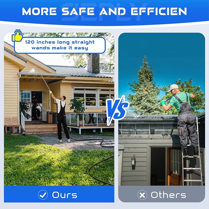 Pressure Washer Extension Wand, 120" Stainless Steel Lance with 30°/90°/120° Curved Rods, 5 Nozzle Tips, 1/4" Quick Connect, 4000 PSI for Gutter, Roof, and Siding Cleaning