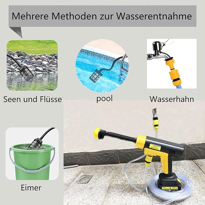 Portable Cordless Pressure Washer, 1200 PSI Portable Power Washer Can be Connected Directly to The Tap with 2 Battery, 6 in 1 Nozzle, 33FT Hose, for Car, Fence, Floor, Patio