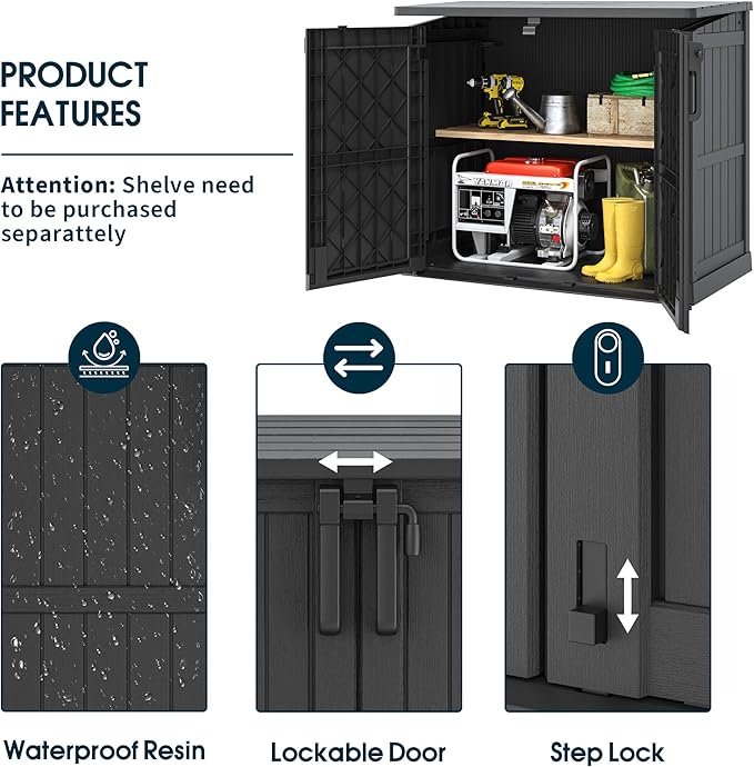 KAMABOKO Outdoor Storage Cabinet 36 Cu.Ft Outdoor Trash Can Storage Shed Waterproof Horizontal Storage Shed Outdoor Storage for Backyard, Patio, Poolside (Black)