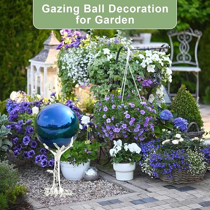 Nerien 8 Inch Gazing Ball, Stainless Steel Garden Mirror Globe, Polished Ornament Sphere, Hollow Floating Reflective Hemisphere, Home Outdoor Pond Housewarming Swimming Pool Decoration Gift, Blue