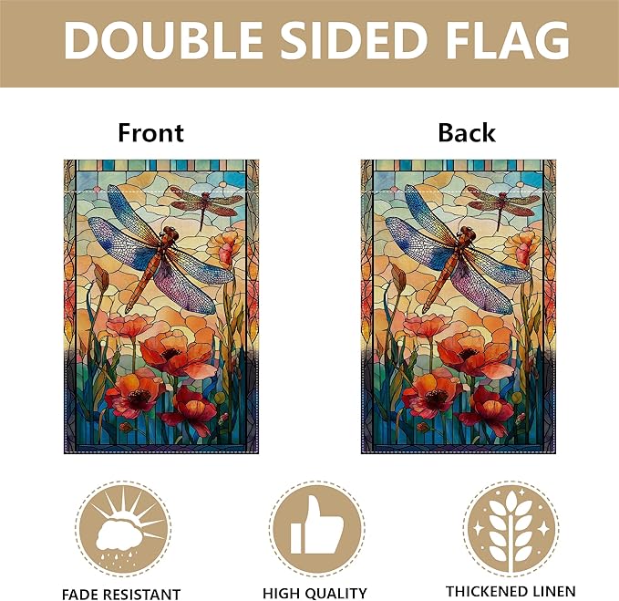 Garden Flags, Dragonfly Garden Flag, Stained Glass Style Dragonfly Floral Flag Double-Sided Flags for Farmhouse Yard Outdoor Decoration-12 x 18inch (Dragonfly2)