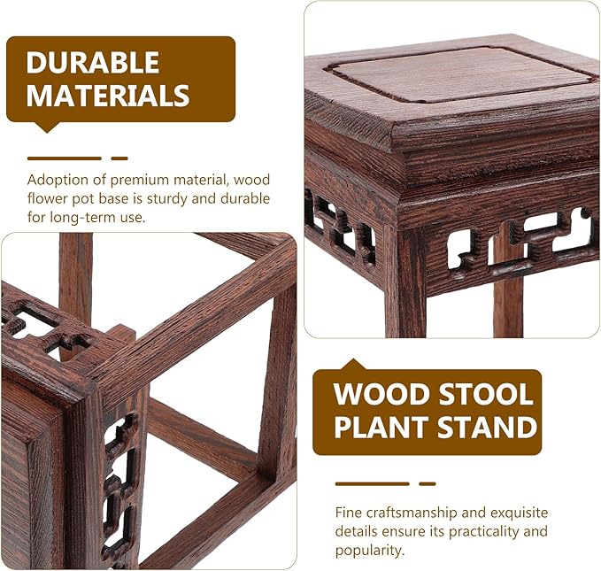 HOMSFOU Indoor Plant Stand Wooden Planter Stand Oriental Planter Stand Plant Holder Stool Chinese Display Pedestal Fishbowl Vase Aquarium Table Lamp Teapot Stand for Home Patio