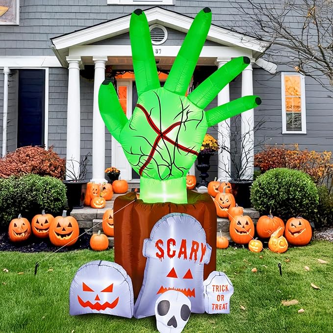 Garma 8.6 FT Halloween Inflatables Decorations Outdoor - Zombie Hand Animated Blow Ups Yard Decoration Animatronic Inflatable with Built-in LEDs for Halloween Party, Yard, Garden, Lawn Decor