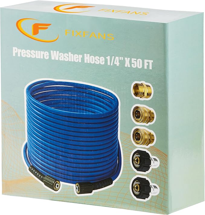 Pressure Washer Hose – 1/4" X 50 FT High Power Washer Extension Hose – Kink & Wear Resistant High Pressure Hose for Replacement – Compatible with M22 Fittings – 3600PSI