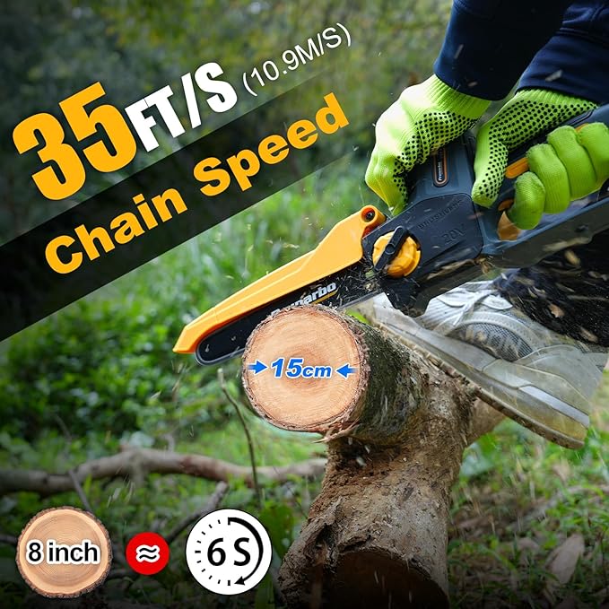 Mini Chain Saw Battery Powered 8 Inch, Hand Held Small Electric Chainsaw Cordless Compatible with Makita 18V Batteries Auto Oiler 8000mAh Lithium Cell for Tree Branch Wood Cutting PR-E8