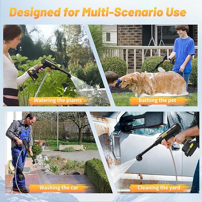Cordless Pressure Washer with 6-in-1 Nozzle, Portable Battery Powered Pressure Washer Handheld with 2 Battery, 6L/min Portable High Pressure Cordless Power Washer for Car/Floor/Patio Cleaning.
