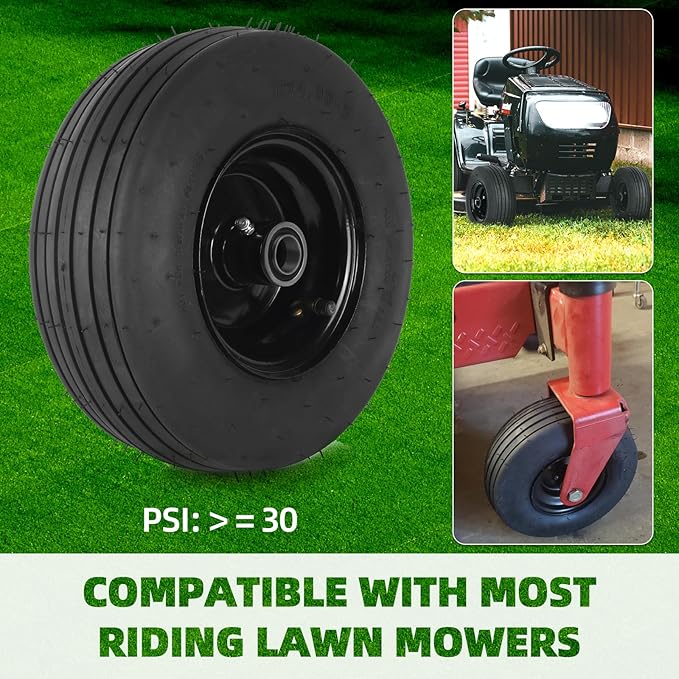 AR-PRO (2-Pack) 11x4.00-5 Tire and Wheel Assembly, 11x4-5 Lawnmower Tire (4-Ply) and Rim with Tube, 3.4” Centered Hub with 3/4” Bearings, Universal Lawn Mower/Yard Tractor Turf Tires