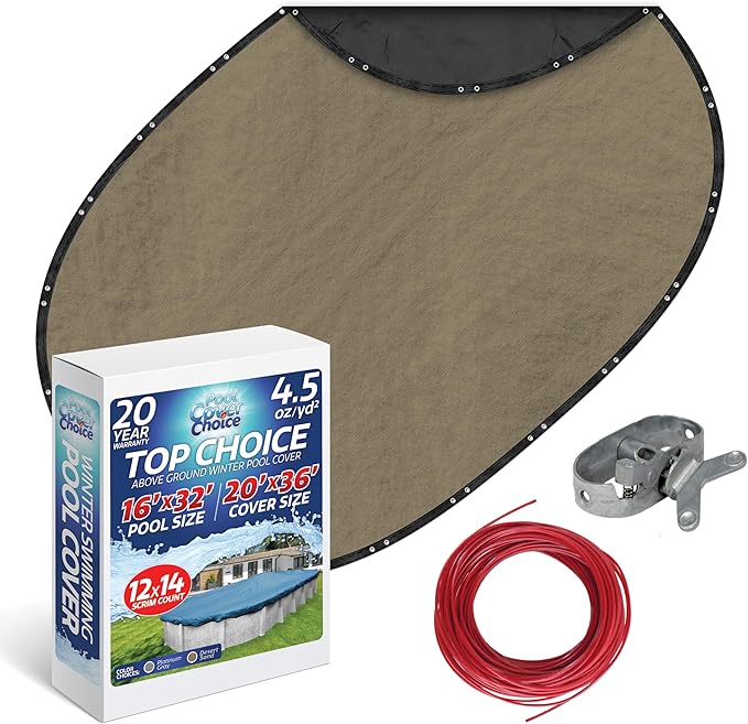 Winter Swimming Pool Cover for 16 ft x 32 ft Aboveground Oval Pool Size, Top Choice Series, Solid Material, Color - Desert Sand, Pool Cover Choice 601632-4CHOICE