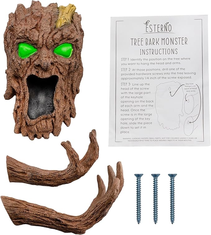 Tree Bark Monster Yard Decor, Bark Face Tree Person Decor for Garden and Halloween